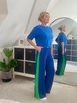 Cobalt/Green Stripe Wide Leg Trousers