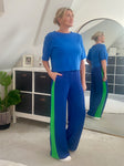 Cobalt/Green Stripe Wide Leg Trousers