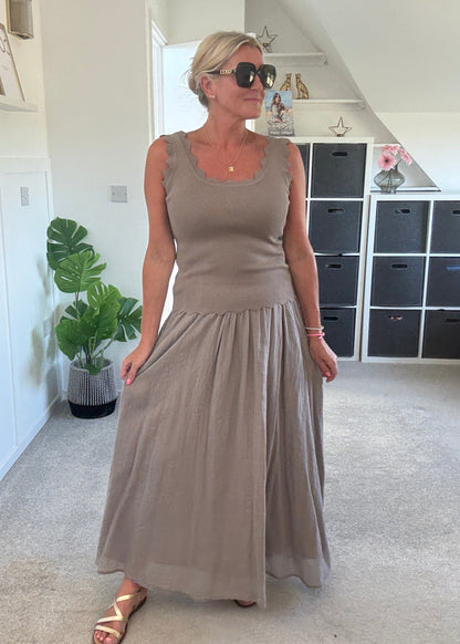 Mocha Cotton Pocket Maxi Skirt