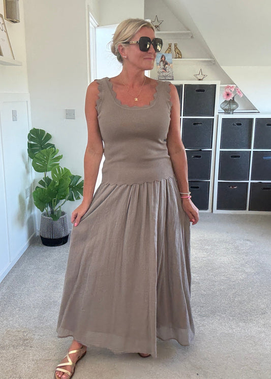 Mocha Cotton Pocket Maxi Skirt