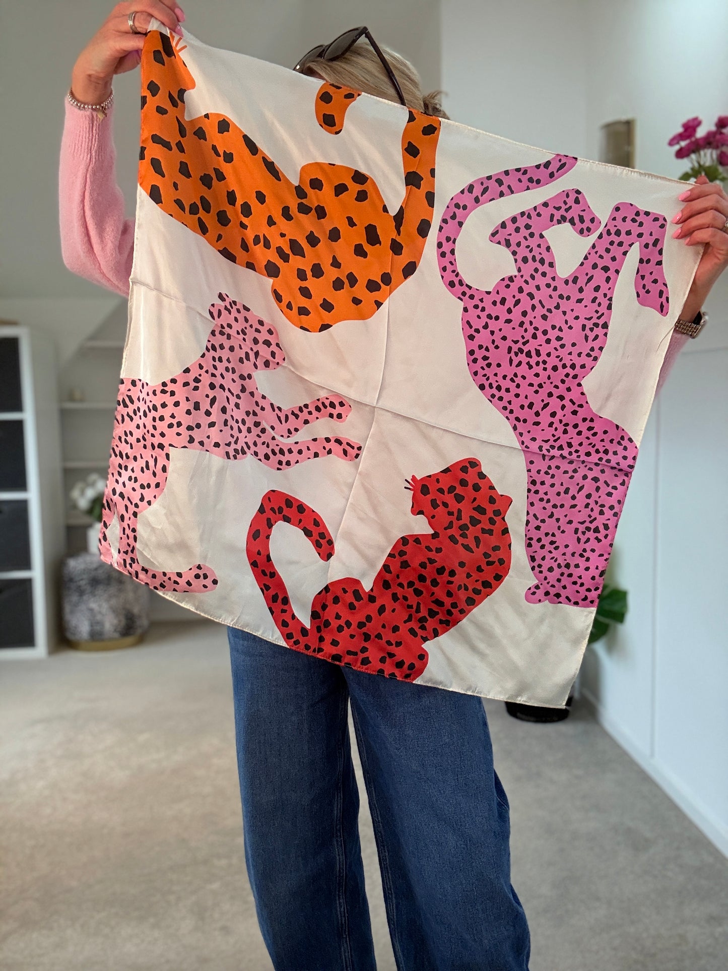 Pink Cheetah Square Silk Touch Scarf 70cm