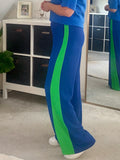 Cobalt/Green Stripe Wide Leg Trousers