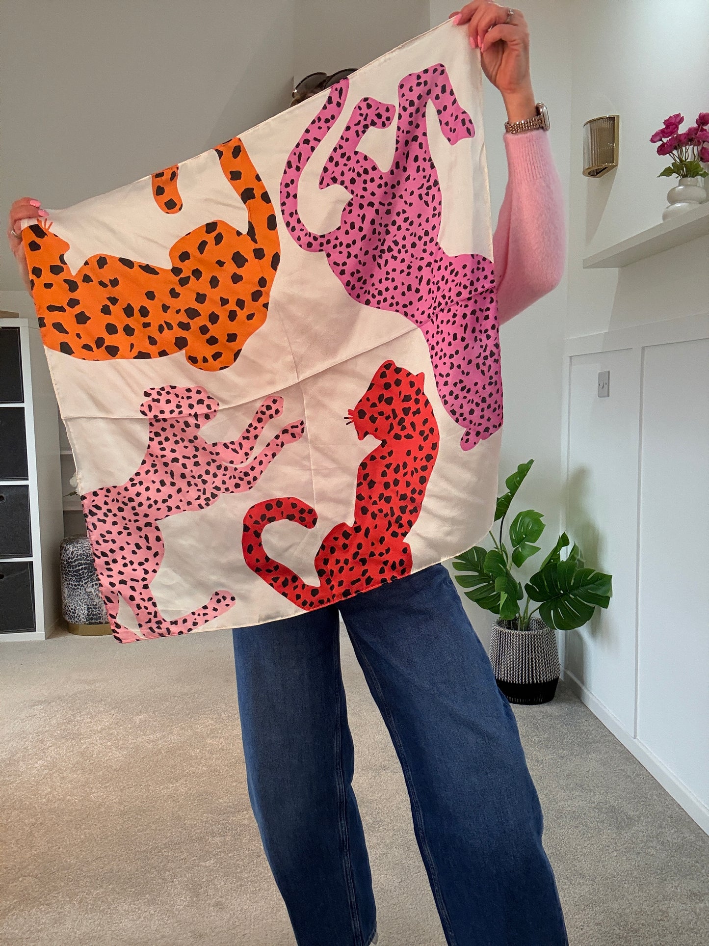 Pink Cheetah Square Silk Touch Scarf 70cm