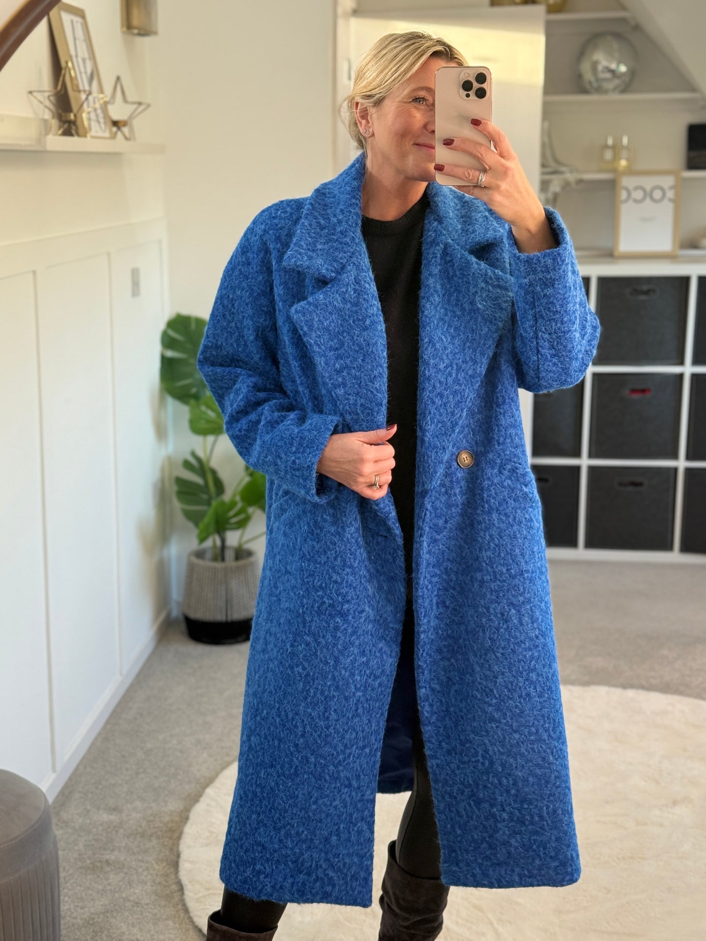 Cobalt Blue Double Breasted Cosy Coat