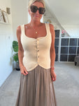 Stone Scoop Neck Gold Button Waistcoat