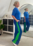 Cobalt/Green Stripe Wide Leg Trousers