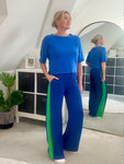 Cobalt/Green Stripe Wide Leg Trousers