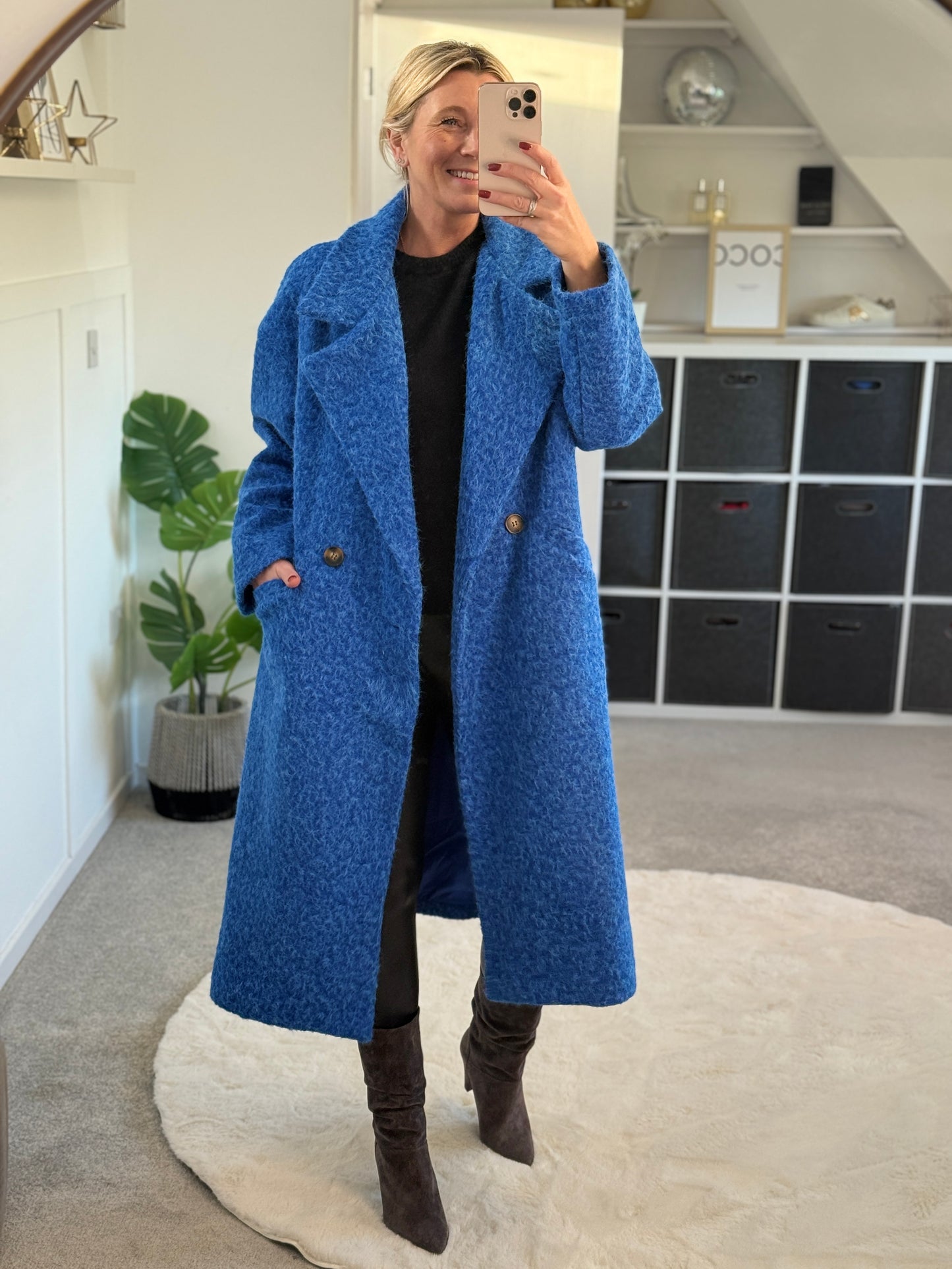 Cobalt Blue Double Breasted Cosy Coat