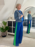 Cobalt/Green Stripe Wide Leg Trousers