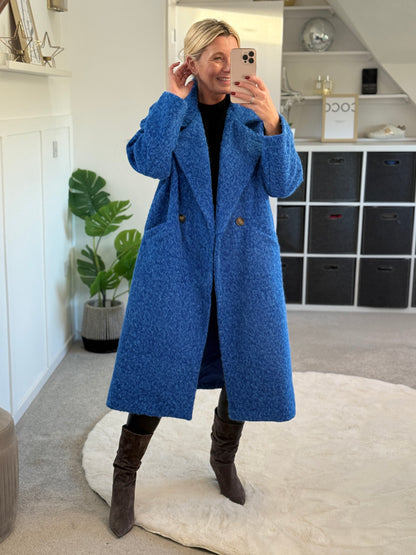 Cobalt Blue Double Breasted Cosy Coat