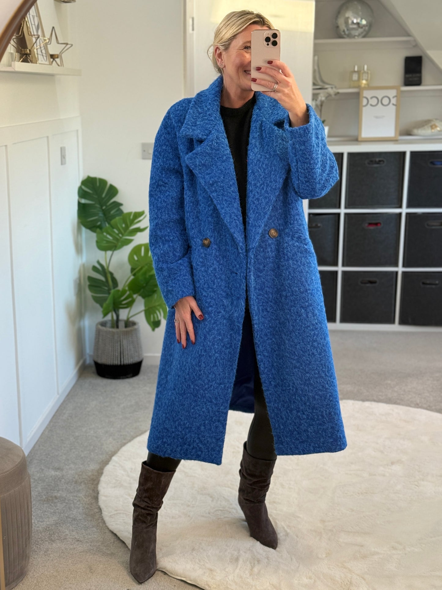 Cobalt Blue Double Breasted Cosy Coat