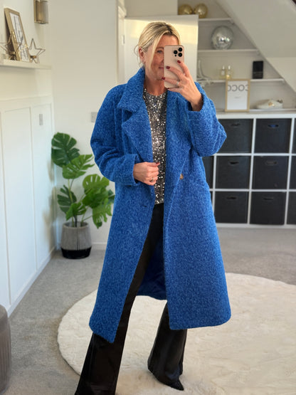 Cobalt Blue Double Breasted Cosy Coat