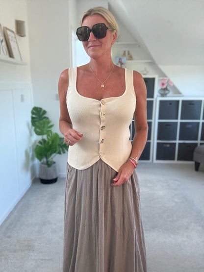 Stone Scoop Neck Gold Button Waistcoat