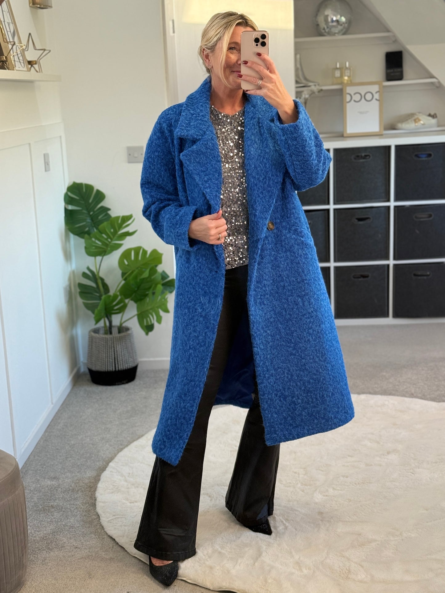 Cobalt Blue Double Breasted Cosy Coat