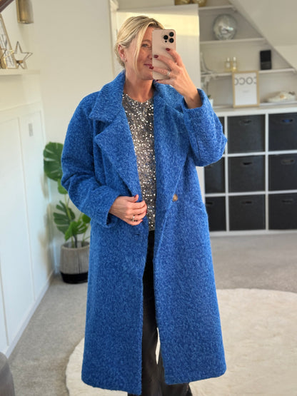 Cobalt Blue Double Breasted Cosy Coat