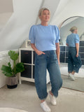 Denim Mid Rise Wide Leg Barrel Jeans