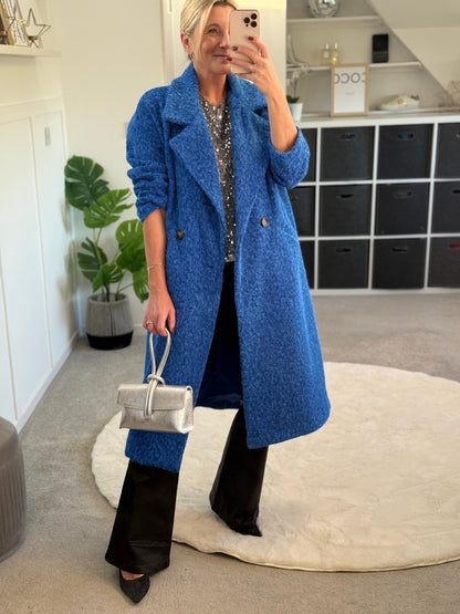 Cobalt Blue Double Breasted Cosy Coat