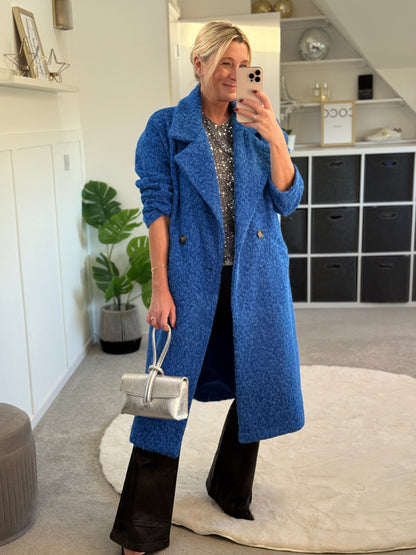 Cobalt Blue Double Breasted Cosy Coat