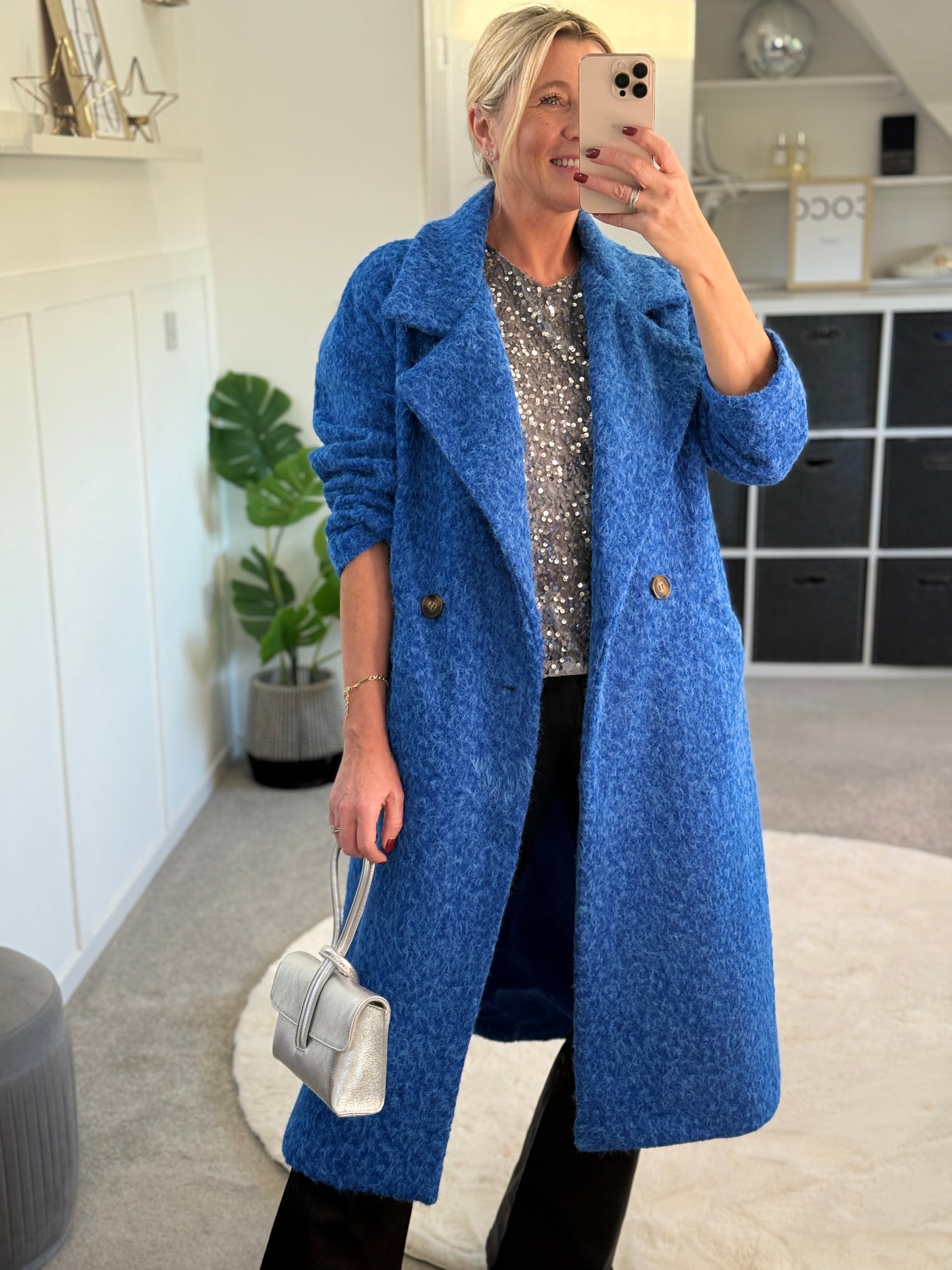 Cobalt Blue Double Breasted Cosy Coat