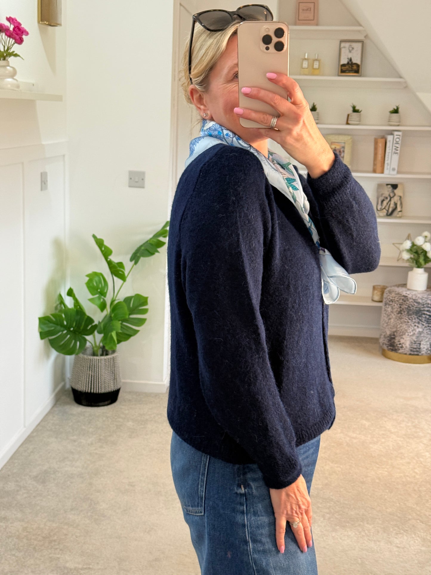Navy Alpaca Mix Button Cardigan