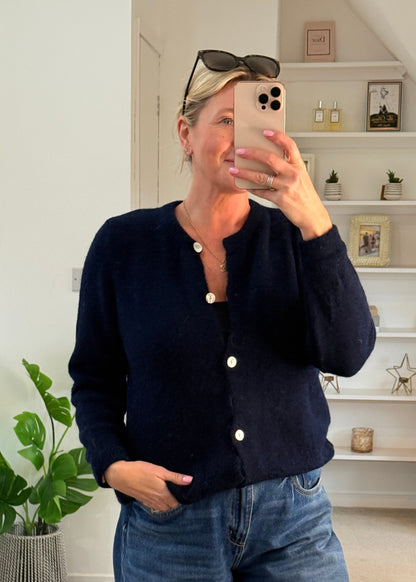 Navy Alpaca Mix Button Cardigan