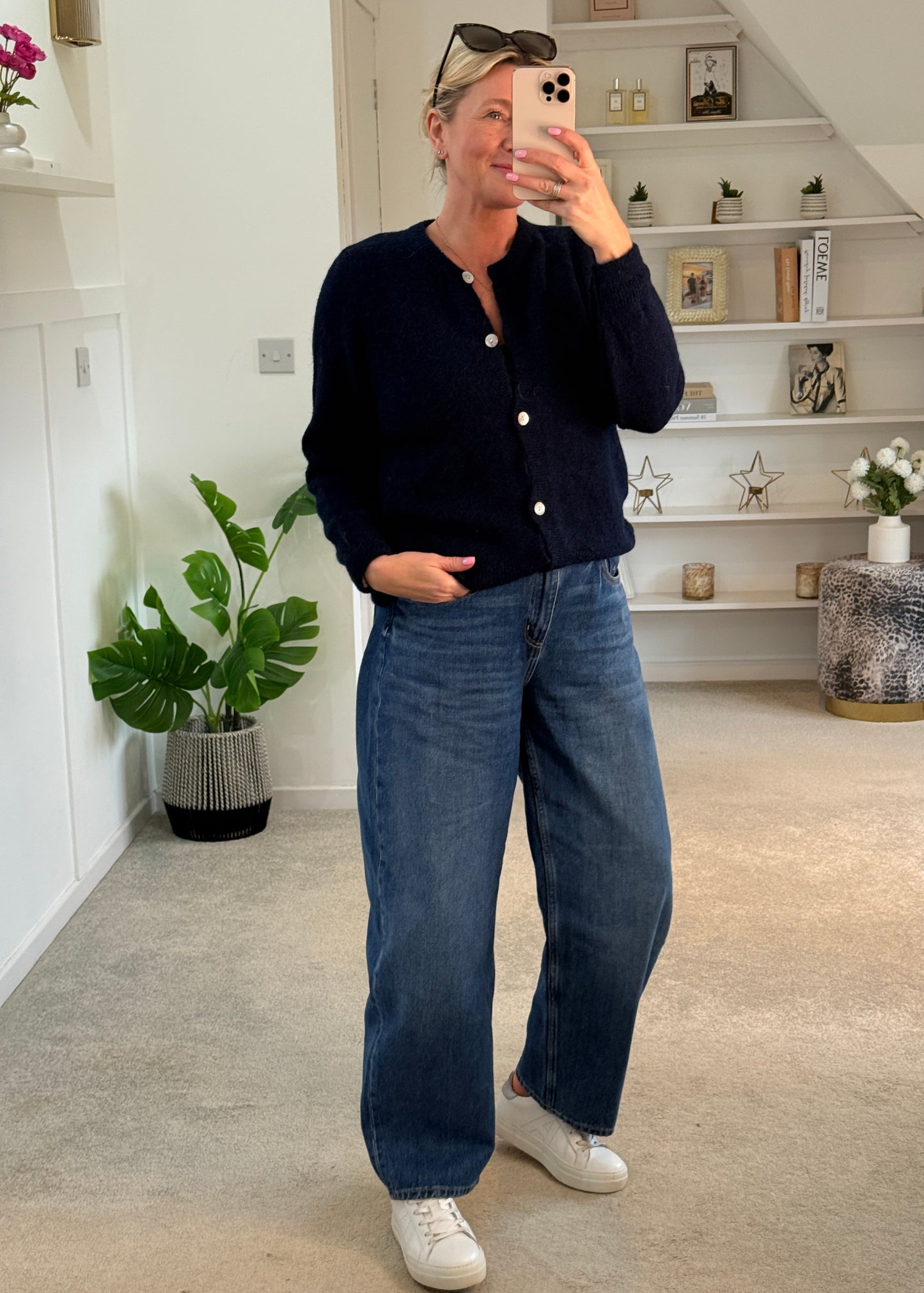 Navy Alpaca Mix Button Cardigan