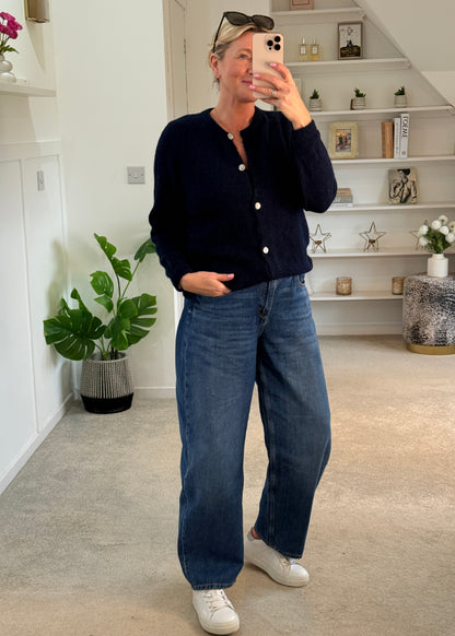 Navy Alpaca Mix Button Cardigan