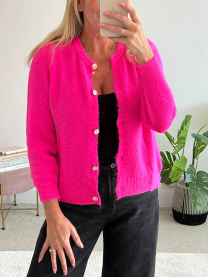 Neon Pink Alpaca Mix Button Cardigan