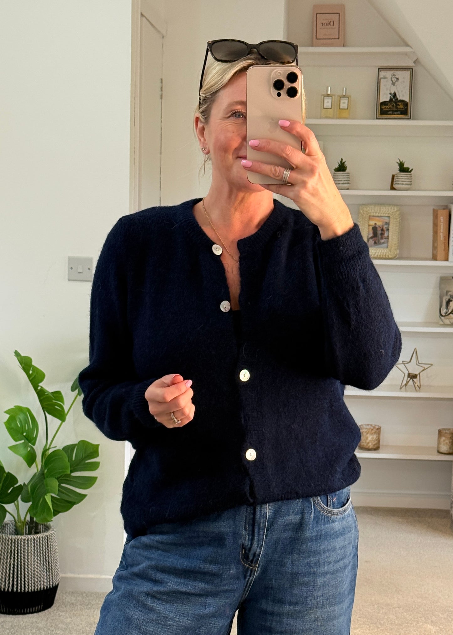 Navy Alpaca Mix Button Cardigan