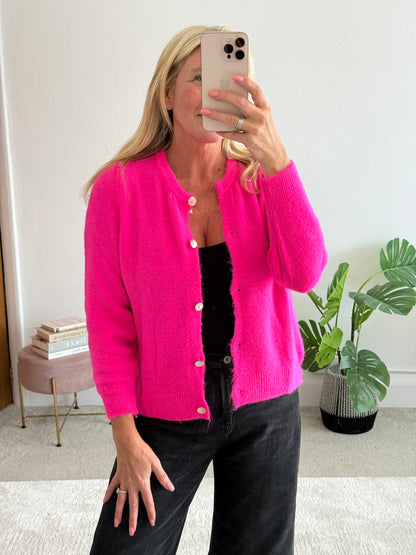 Neon Pink Alpaca Mix Button Cardigan