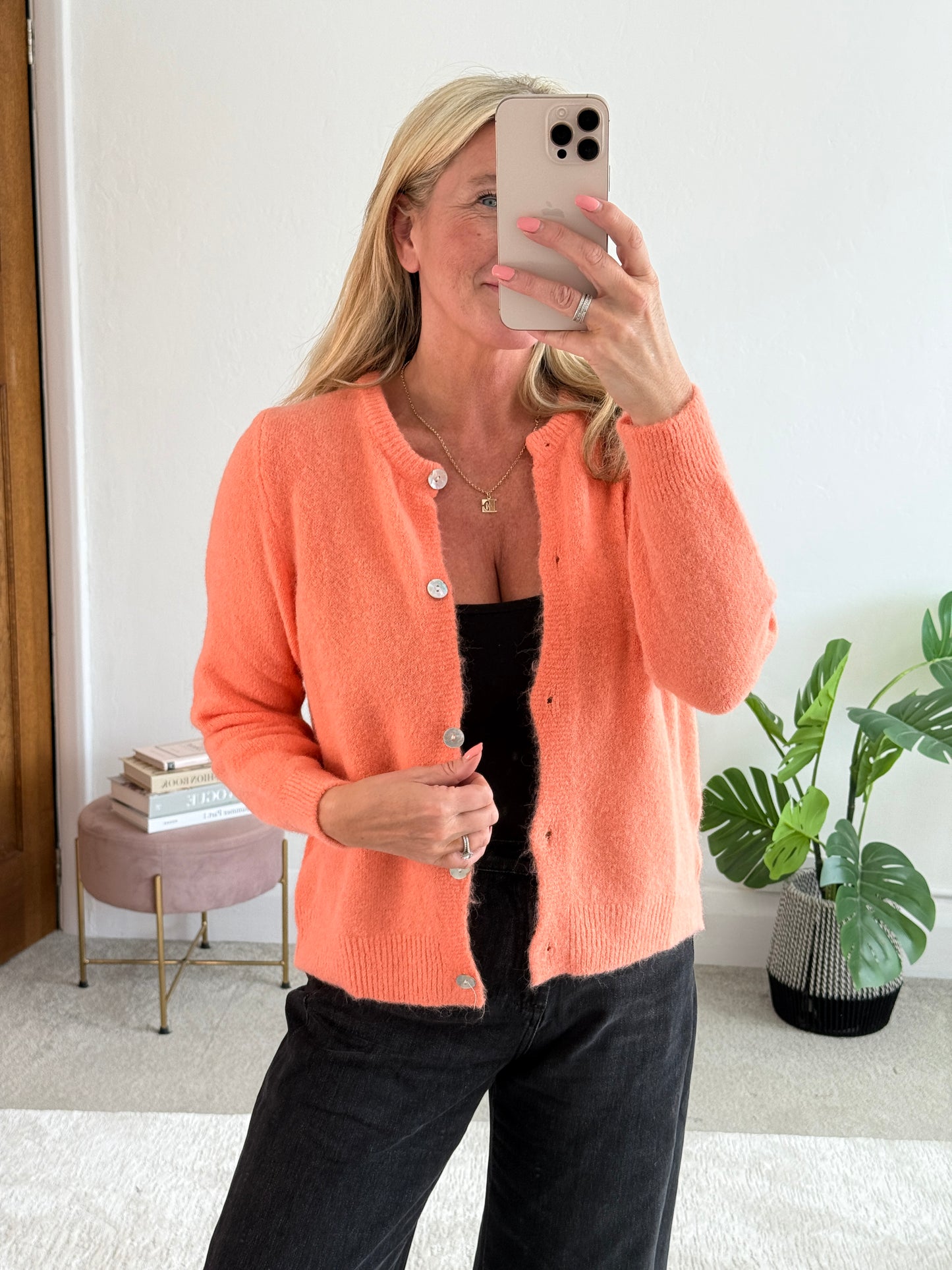 Neon Pink Alpaca Mix Button Cardigan