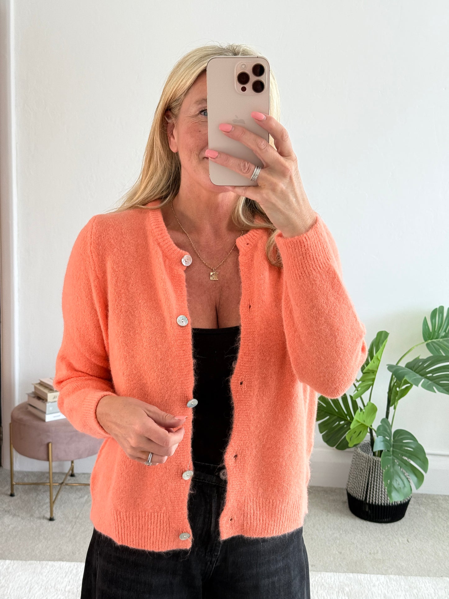 Neon Pink Alpaca Mix Button Cardigan