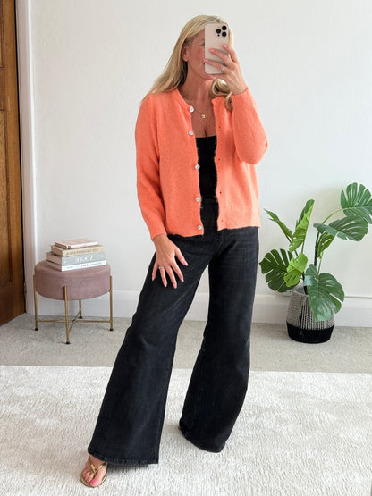 Neon Pink Alpaca Mix Button Cardigan