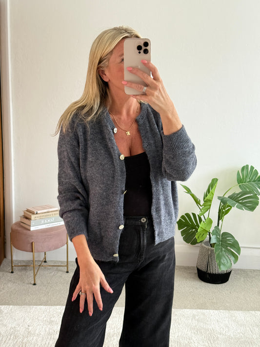 Grey Alpaca Mix Button Cardigan