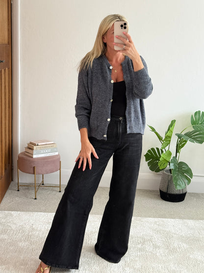 Neon Pink Alpaca Mix Button Cardigan