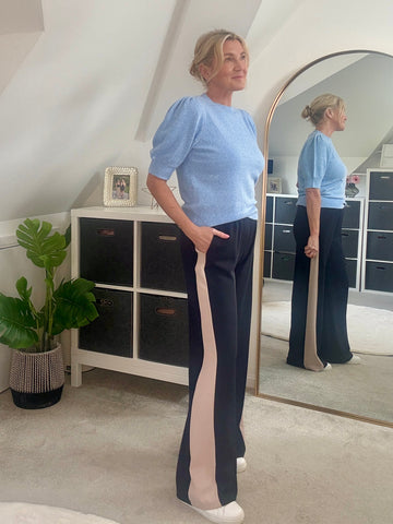 Navy/Beige Stripe Wide Leg Trousers