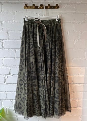 Khaki Leopard Print Tulle Skirt