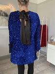 Cobalt Sequin Satin Bow Back Dress