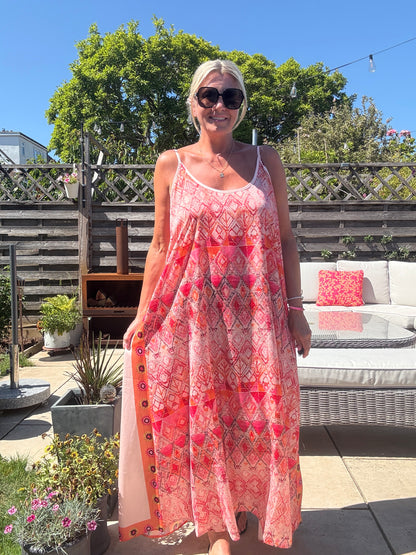 Melina Coral Strappy Contrast Back Maxi Dress
