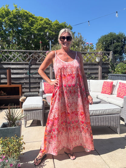 Melina Coral Strappy Contrast Back Maxi Dress
