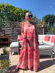 Melina Coral Strappy Contrast Back Maxi Dress