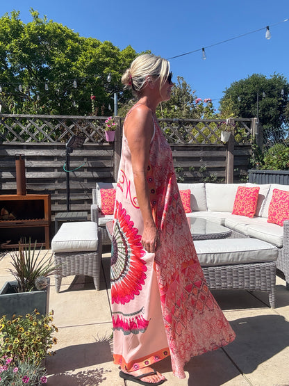 Melina Coral Strappy Contrast Back Maxi Dress
