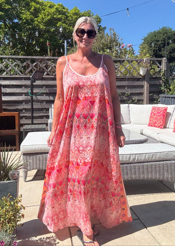 Melina Coral Strappy Contrast Back Maxi Dress
