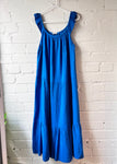 Cobalt Frill Shoulder Cheesecloth Dress