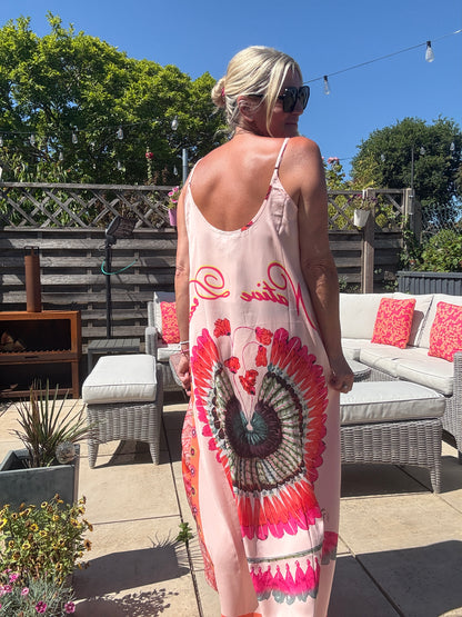 Melina Coral Strappy Contrast Back Maxi Dress