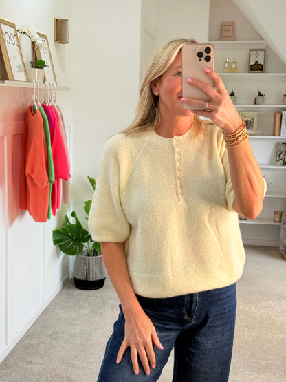 French Blue Alpaca Mix Diamanté Button Jumper