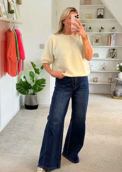 French Blue Alpaca Mix Diamanté Button Jumper