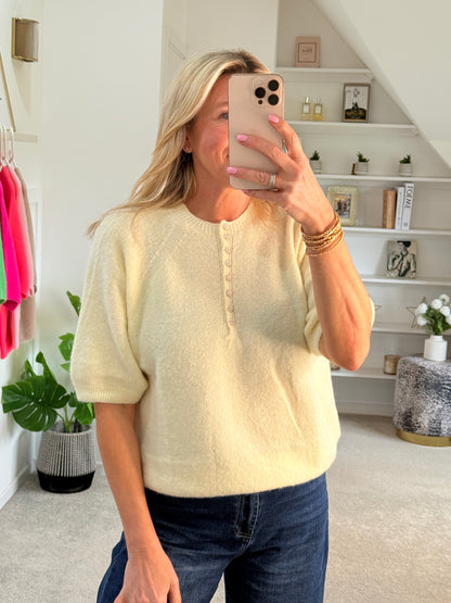 French Blue Alpaca Mix Diamanté Button Jumper