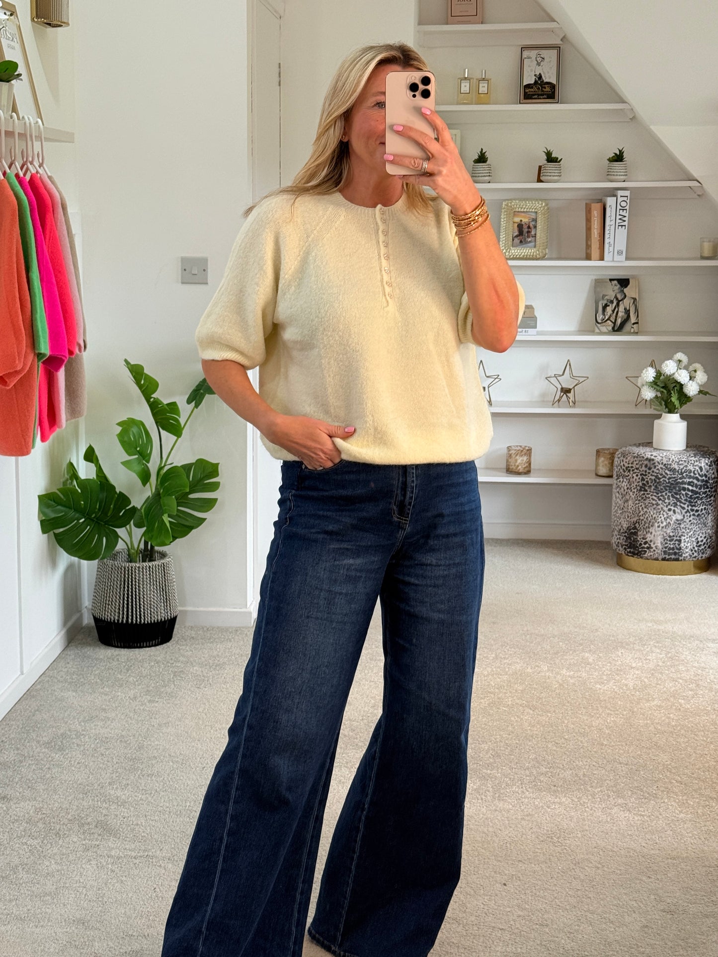 French Blue Alpaca Mix Diamanté Button Jumper