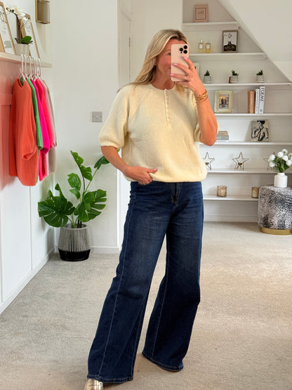 French Blue Alpaca Mix Diamanté Button Jumper